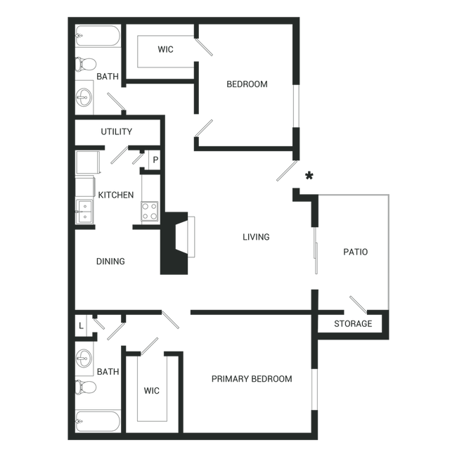 2 Beds • 2 Bath 0612 floor plan