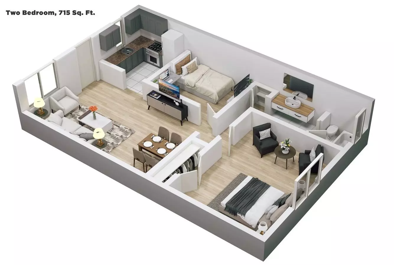 2 Beds • 1 Bath in floor plan
