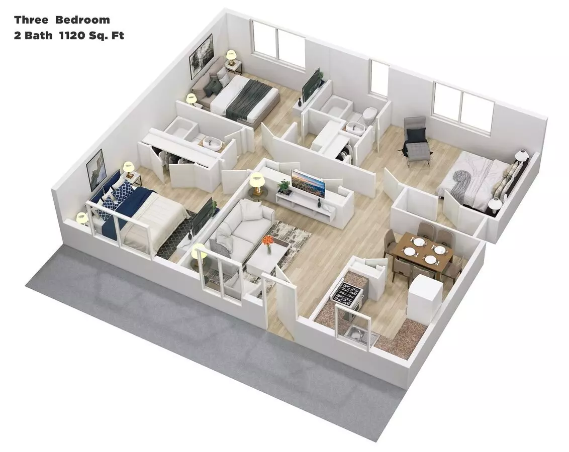 3BR/2BA in floor plan