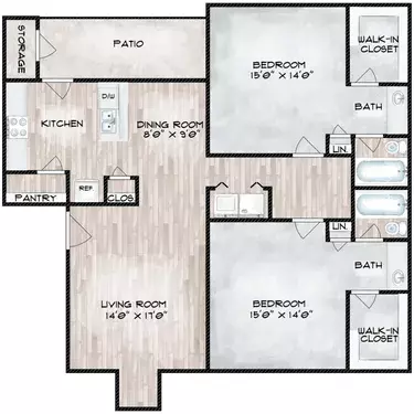 2 Beds • 2 Bath 806 floor plan