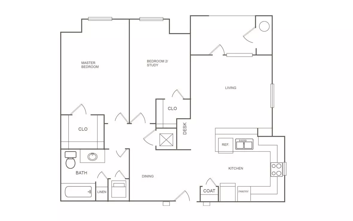 2 Beds • 1 Bath B1 floor plan