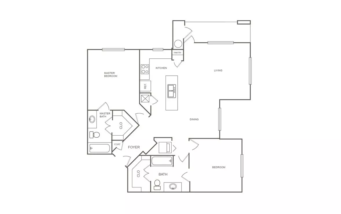2 Beds • 2 Bath B2 floor plan