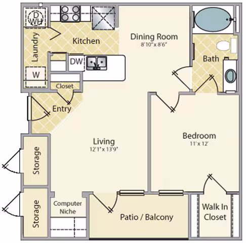 1 Bed • 1 Bath 4102 floor plan