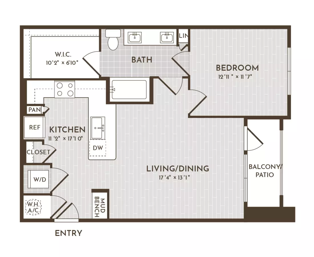 1BR 1BA (874 SF) 08210 floor plan