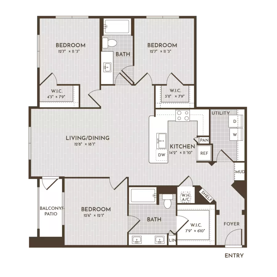 3BR 2BA (1408 SF) 15307 floor plan