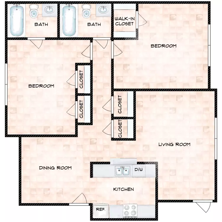 2 Beds • 2 Bath 47 floor plan