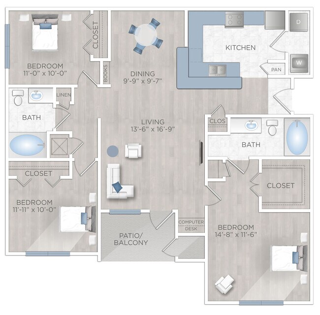 3 Beds • 2 Bath 1011 floor plan