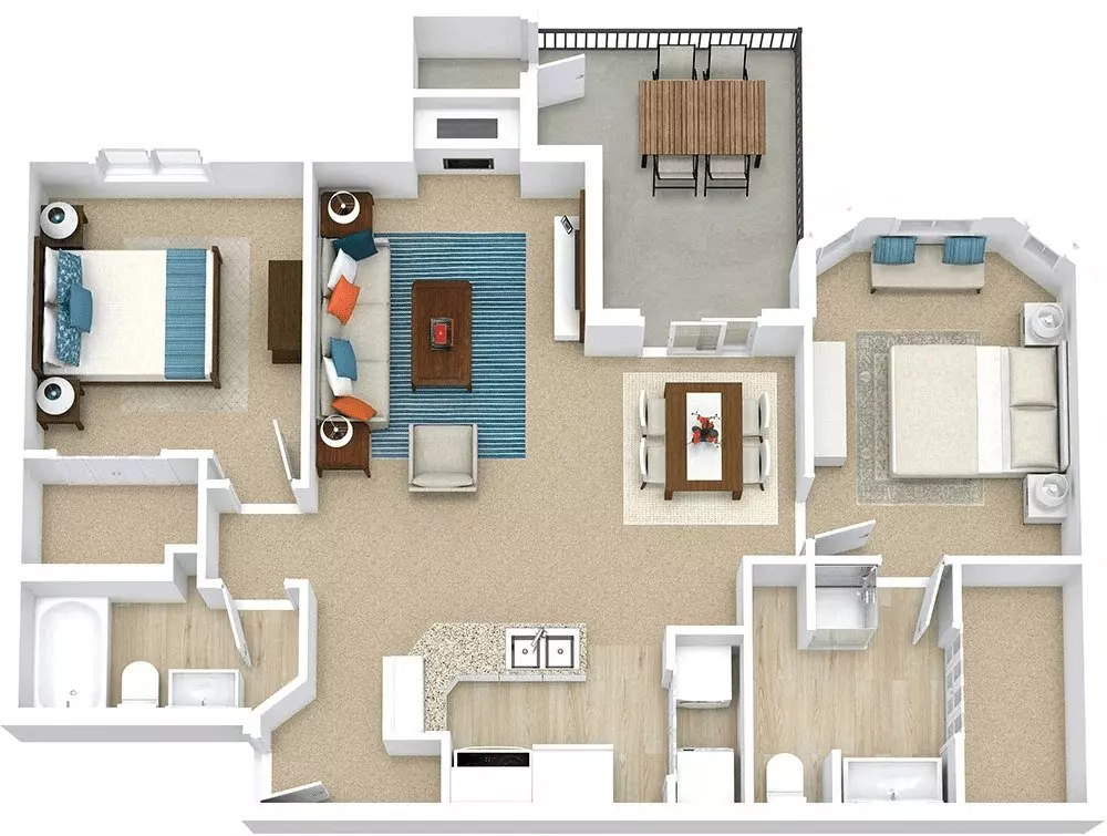 2 Beds • 2 Bath 1121 floor plan