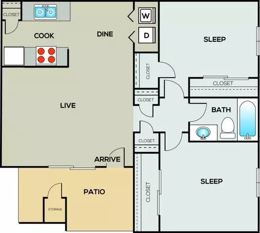 2 Beds • 1 Bath S10 floor plan