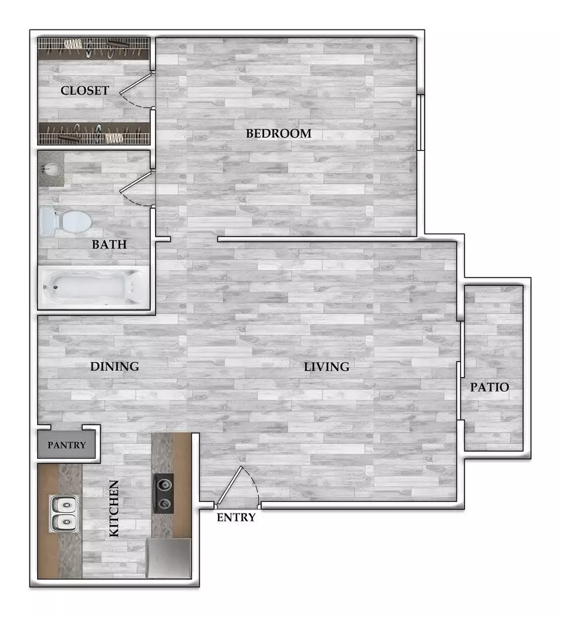 1x1 682 SF 2614 floor plan