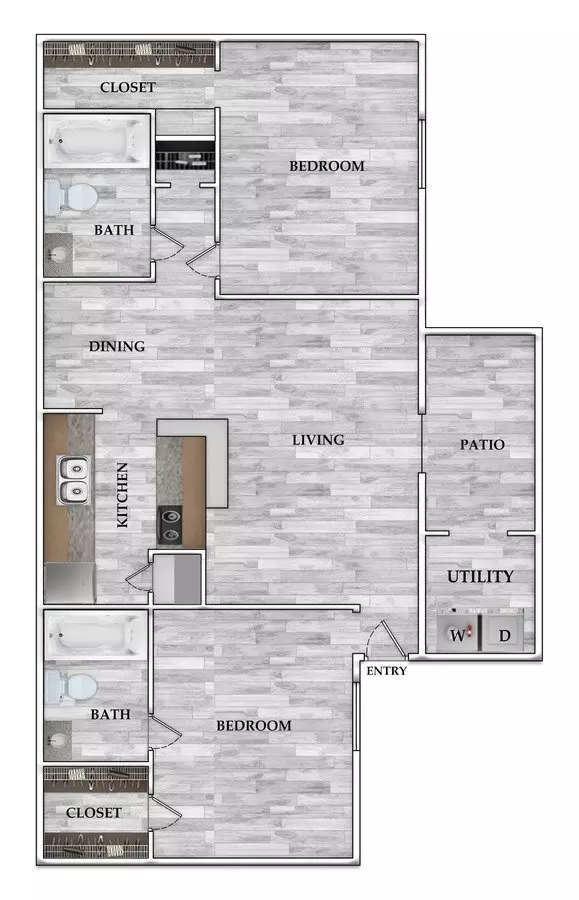 2x2 880 SF 1502 floor plan