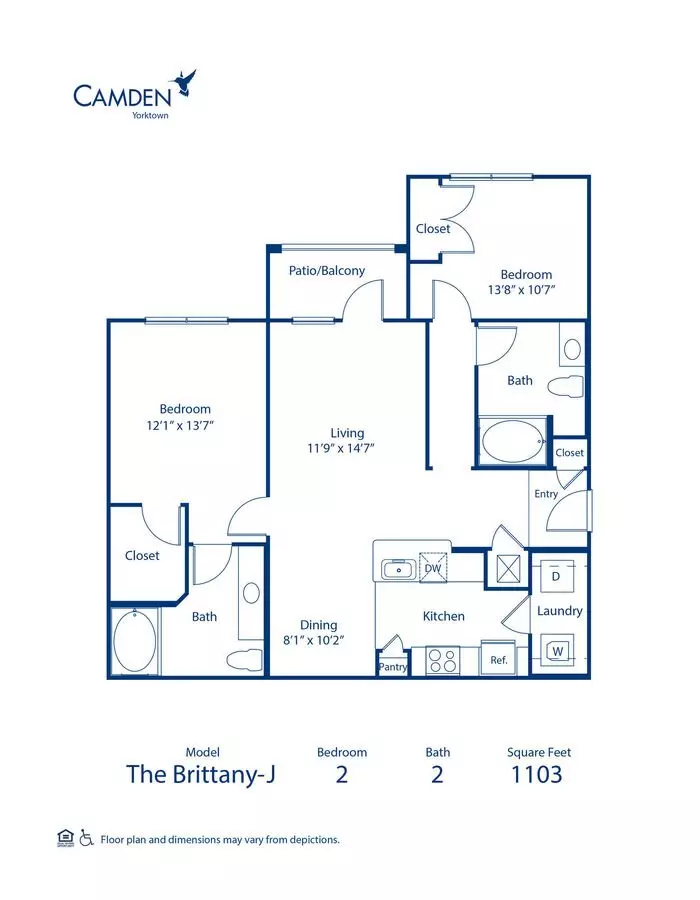 2 Beds • 2 Bath 0538 floor plan