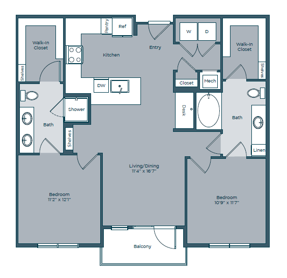 2 Beds • 2 Bath 1203 floor plan