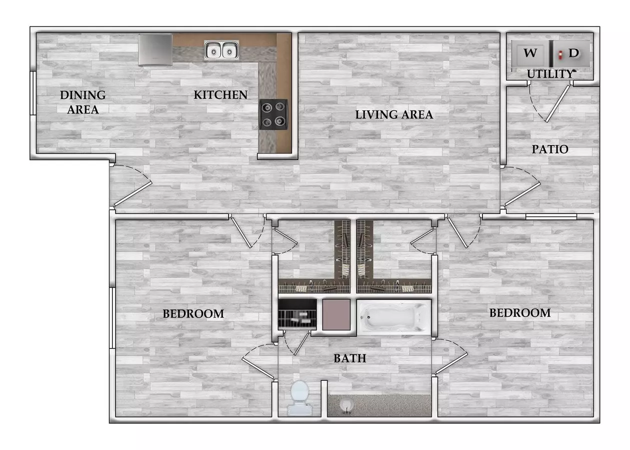 2 Beds • 1 Bath W-1710 floor plan