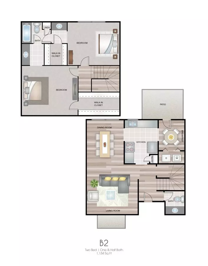 2 Beds • 1 Bath 808 floor plan