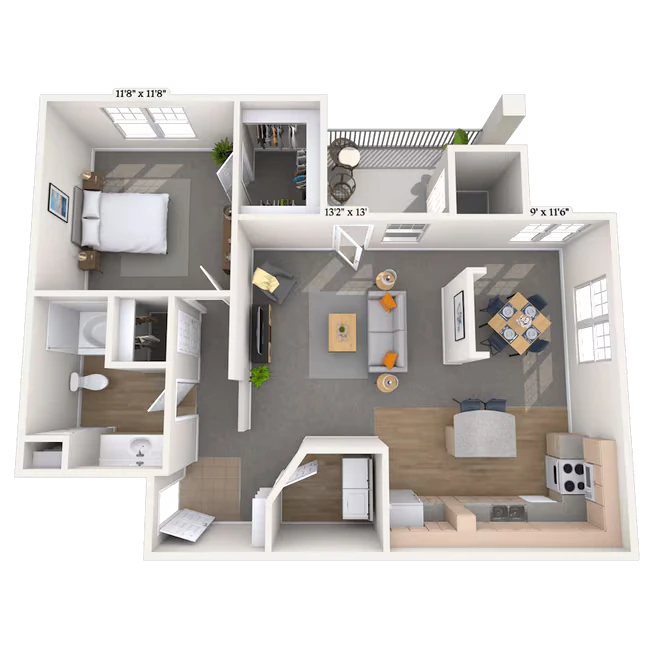 1 Bed • 1 Bath 151512 floor plan