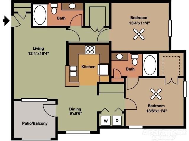 2 Beds • 2 Bath 0121 floor plan