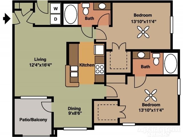 2 Beds • 2 Bath 0933 floor plan