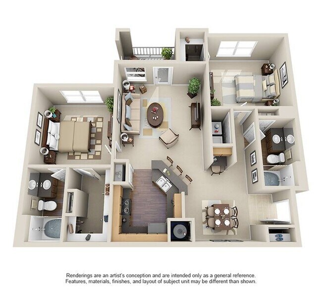 2 Beds • 2 Bath 01305 floor plan