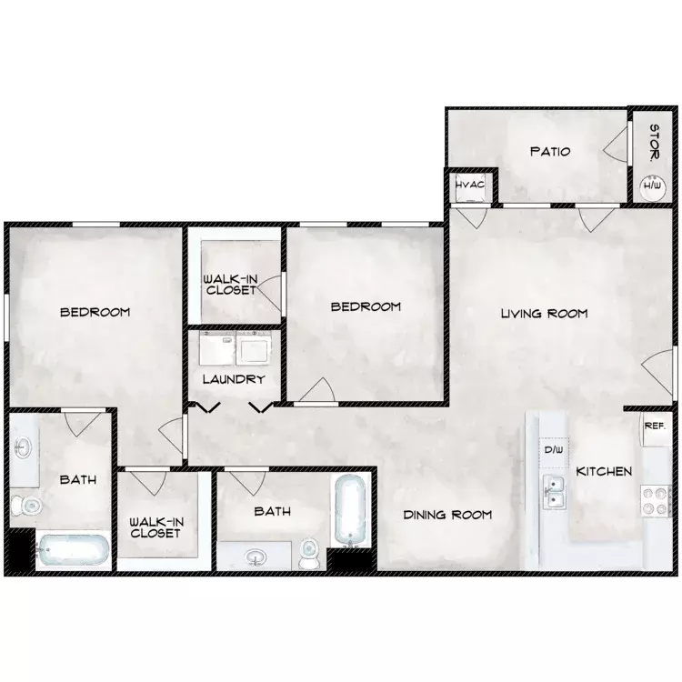 2 Beds • 2 Bath 635 floor plan