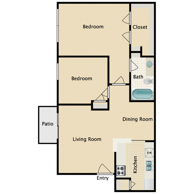 2 Beds • 1 Bath 515 floor plan