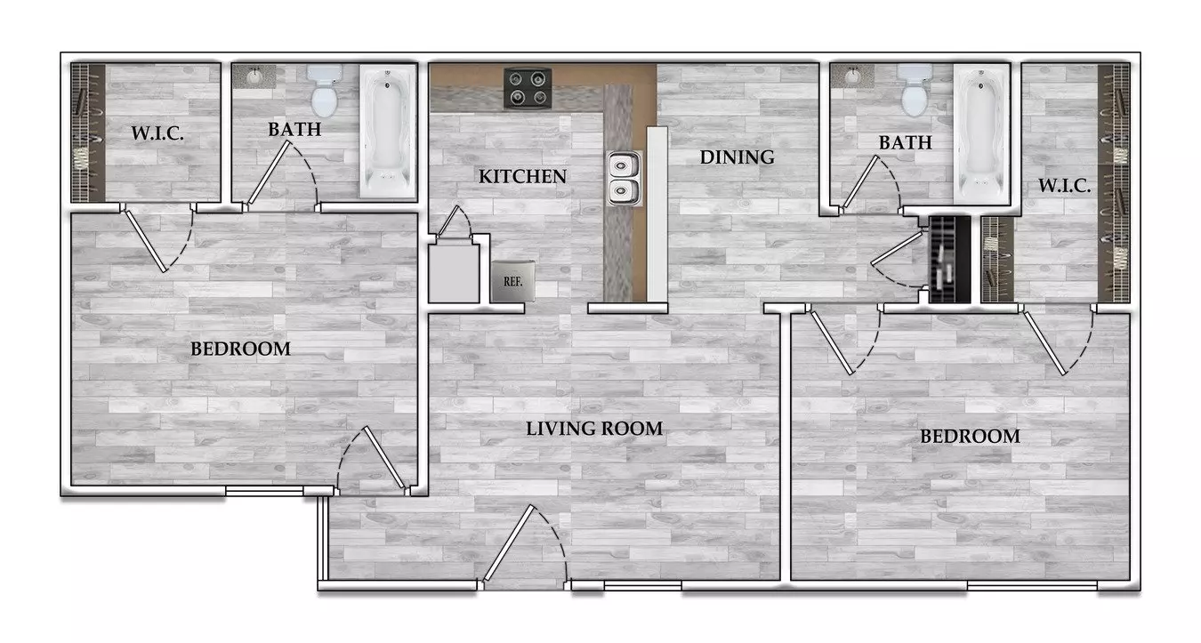 2x2 880 SF 1-0210 floor plan