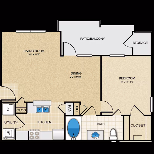1 Bed • 1 Bath 1326 floor plan