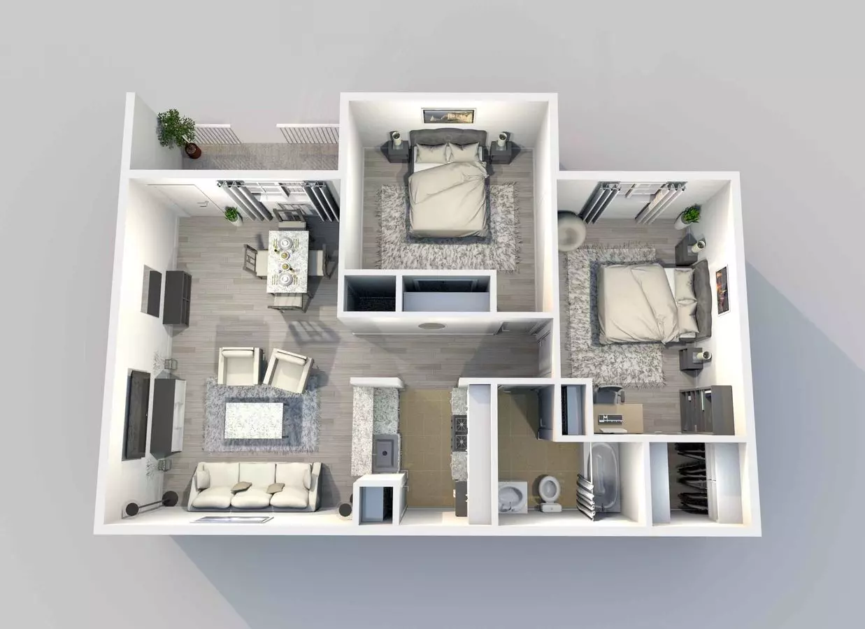 2 Beds • 1 Bath 0903 floor plan