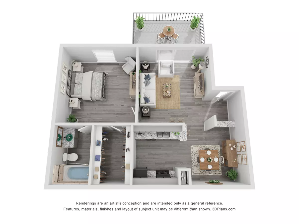 1x1C Renovated 670 sq ft 160 floor plan