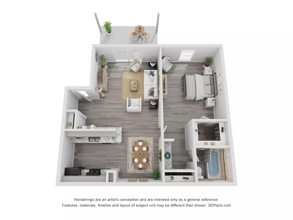1x1C Renovated 670 sq ft 226 floor plan