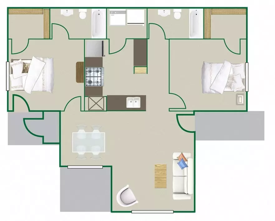 2 Beds • 2 Bath 2205 floor plan