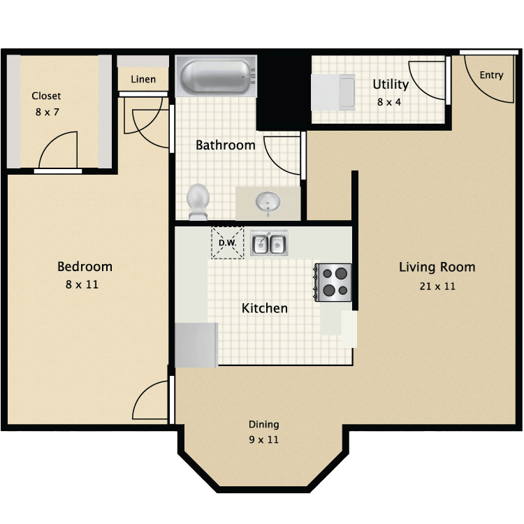 1 Bed • 1 Bath A1 floor plan