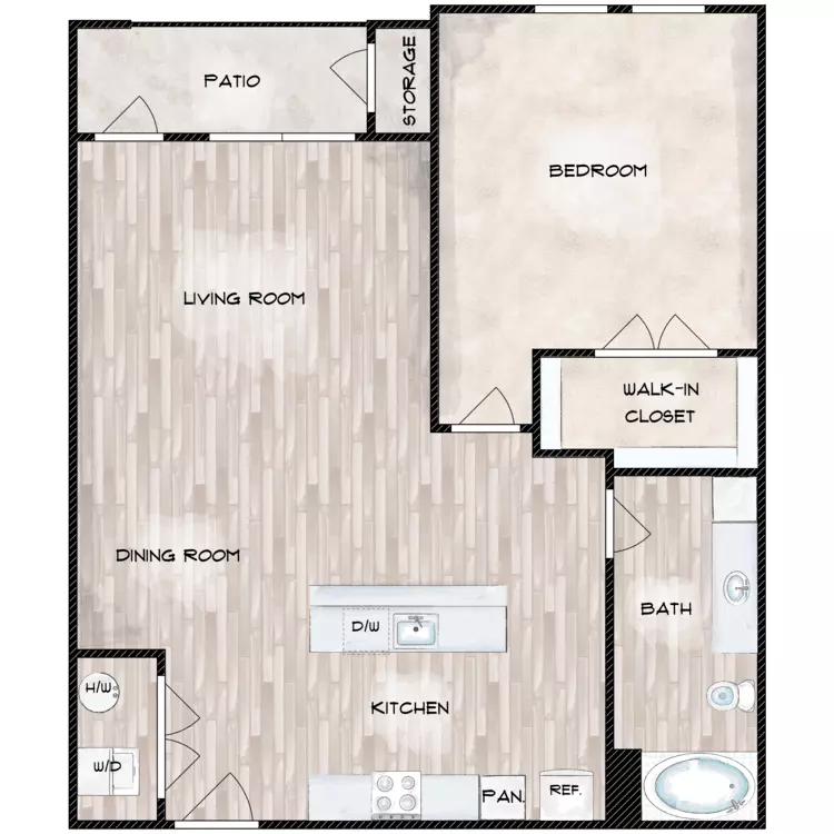 One Bed floor plan