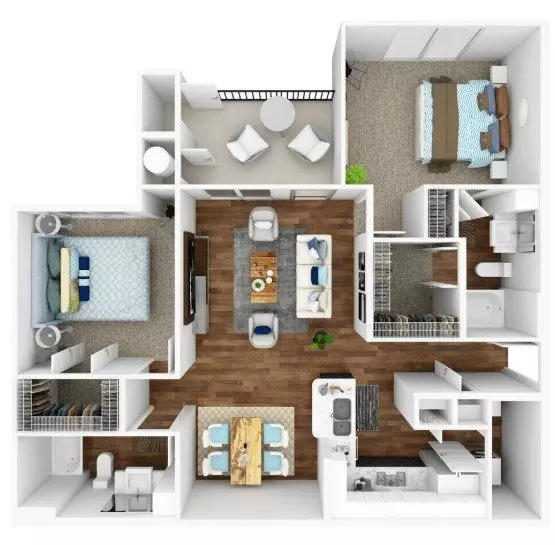 2 Beds • 2 Bath 635 floor plan