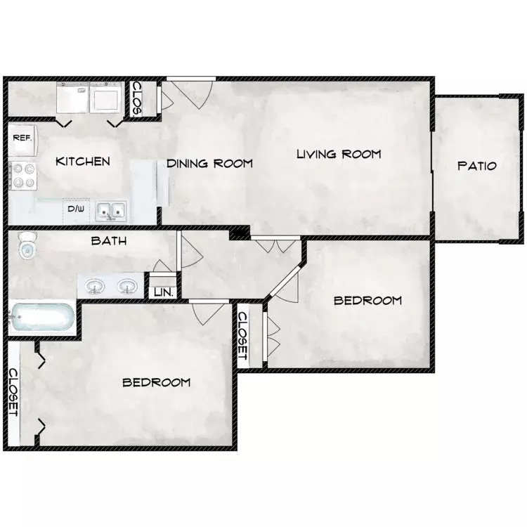 2 Beds • 1 Bath 631 floor plan