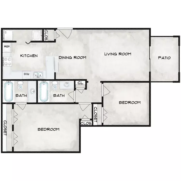 2 Beds • 2 Bath 722 floor plan