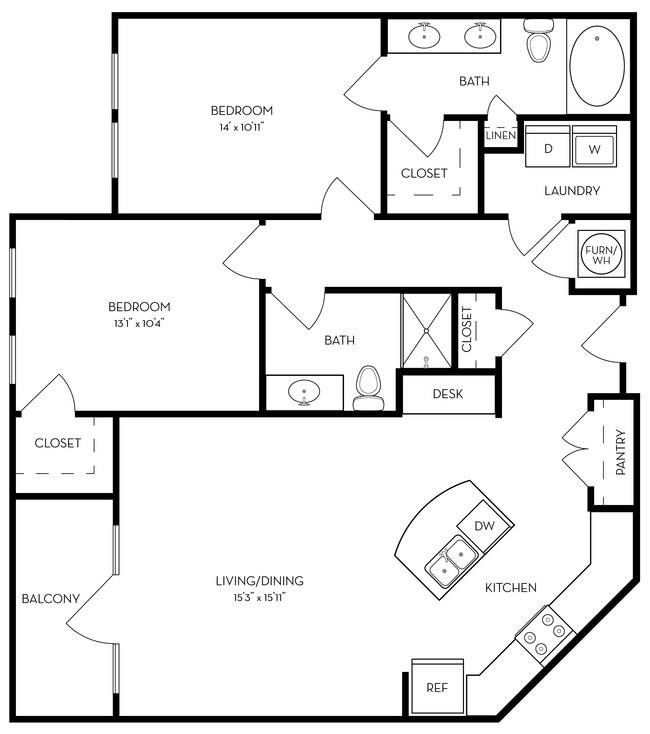 2 Beds • 2 Bath 1219 floor plan