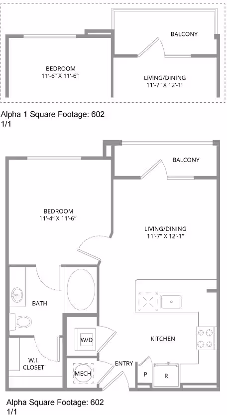 1 Bed • 1 Bath 2219 floor plan