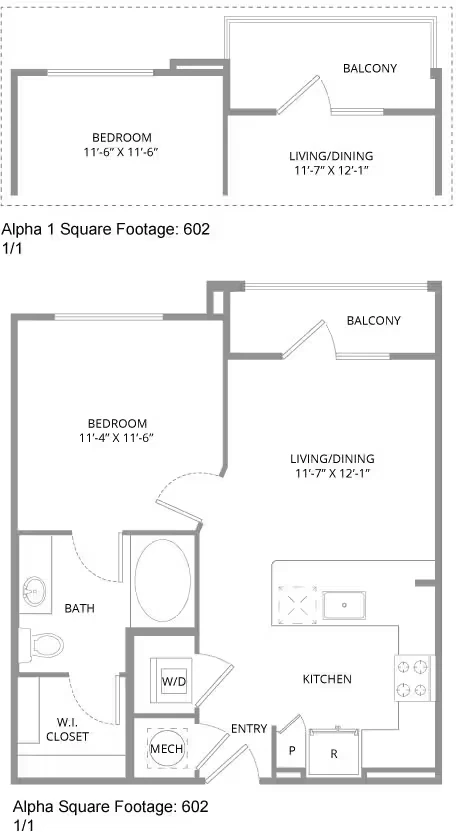 1 Bed • 1 Bath 5214 floor plan