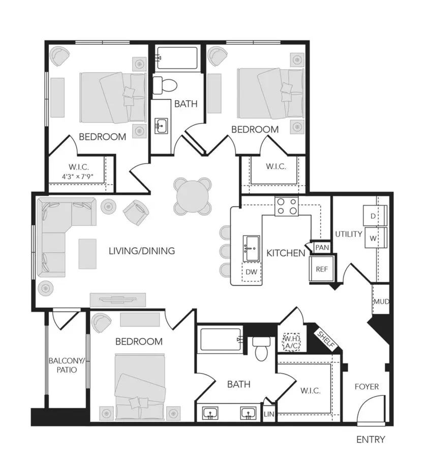 3BR 2BA (C2 - 1408 SF) 09311 floor plan