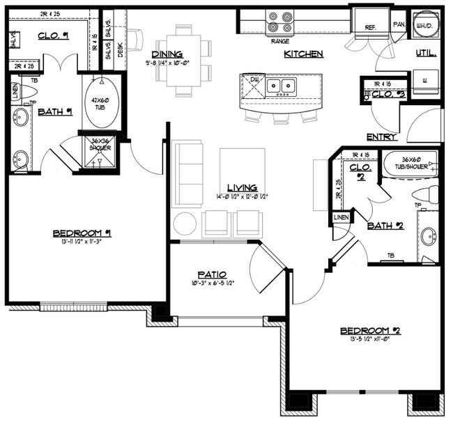 2 Beds • 2 Bath 607 floor plan