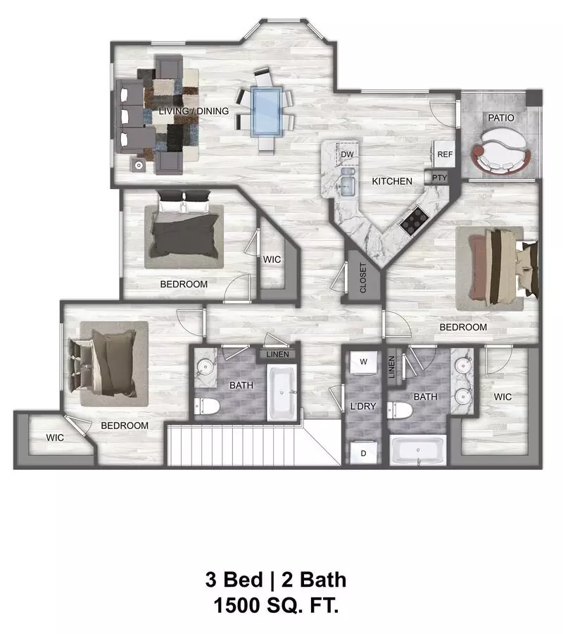 C1 - 3 Bedroom 2 Bath 711 floor plan