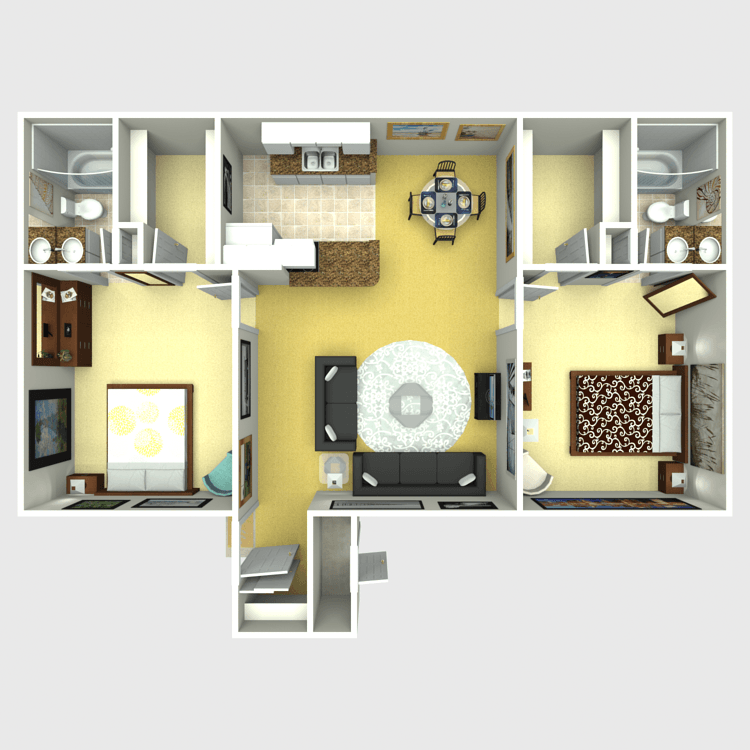 2 Beds • 2 Bath D floor plan