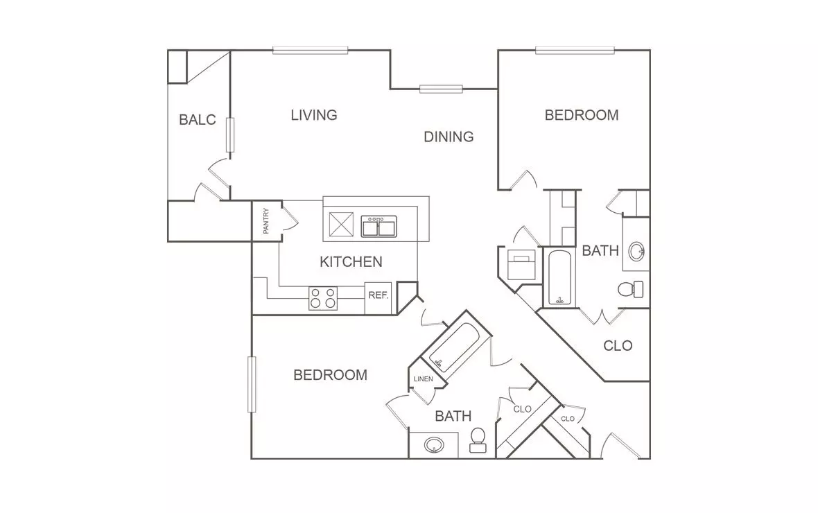 2 Beds • 2 Bath B1 floor plan