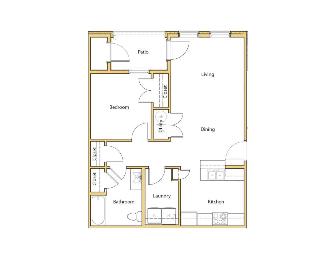 1 Bed • 1 Bath - floor plan