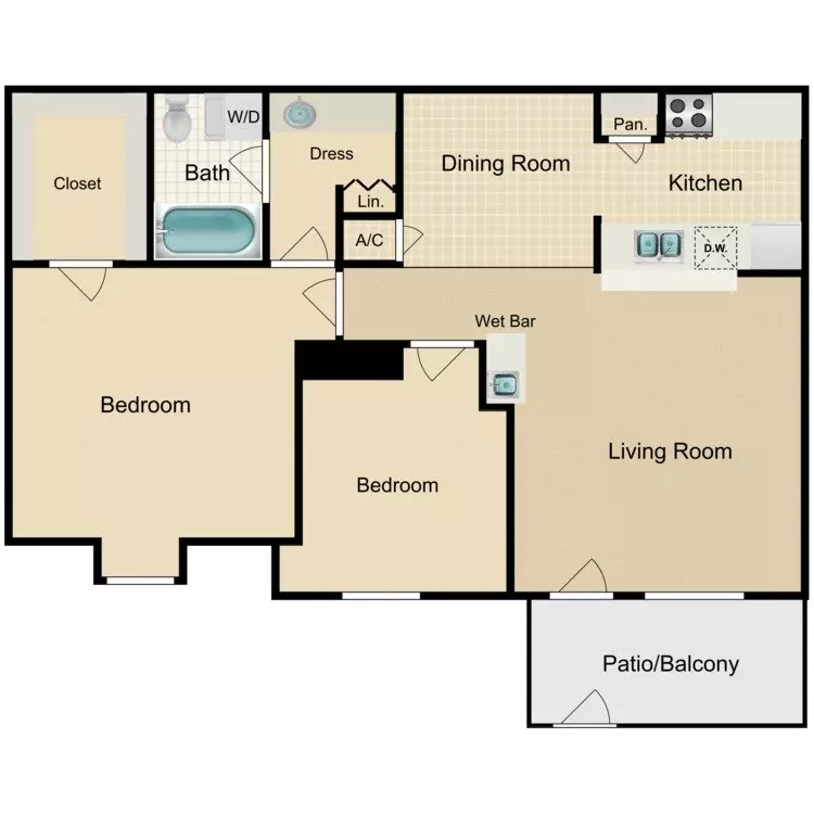 2 Beds • 1 Bath 2406 floor plan