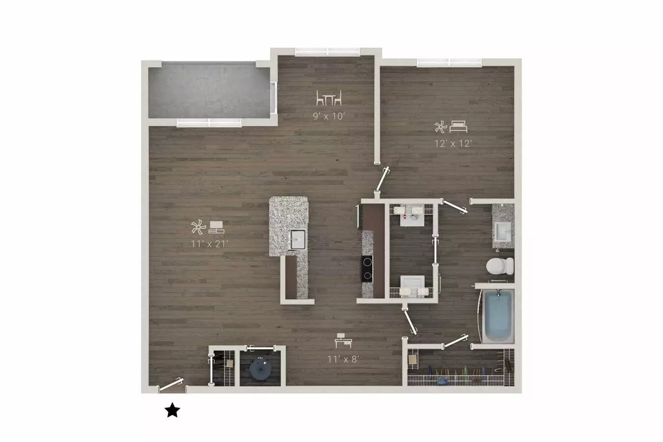 1 Bed • 1 Bath 1411 floor plan