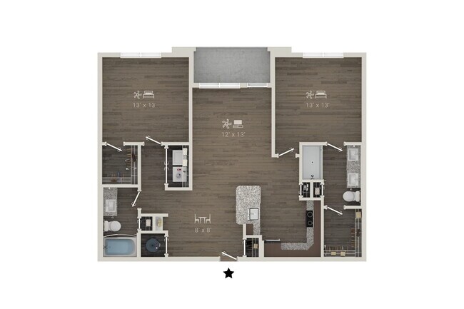 2 Beds • 2 Bath 4102 floor plan