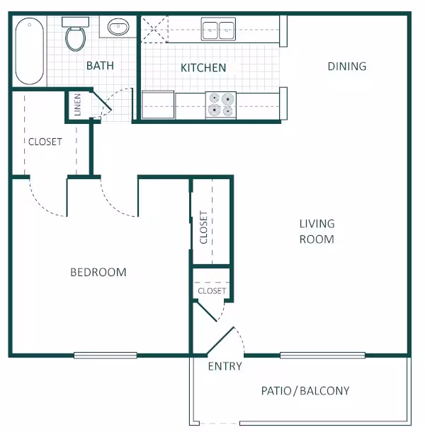 1 Bed • 1 Bath 0620 floor plan