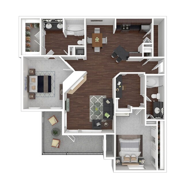 2 Beds • 2 Bath 01022 floor plan